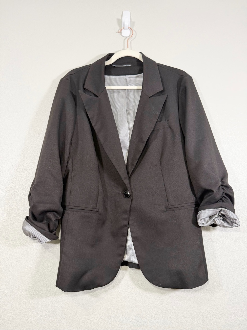 Maurices Blazer Black Single-Button Jacket Rolled Cuffs Stripes Lining Women XL